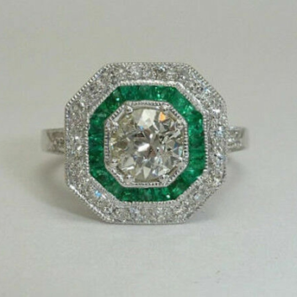 Art Deco Emerald Cocktail Ring Like New